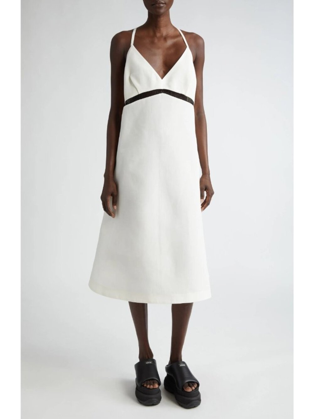 $1300 Sacai Women's Sleeveless Silk & Cotton Midi Dress Off White Size 4 / US 12
